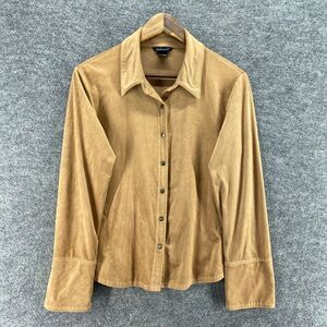 Moda Shirt Women L Large Brown Button Up Collared Long Sleeve Casual Solid